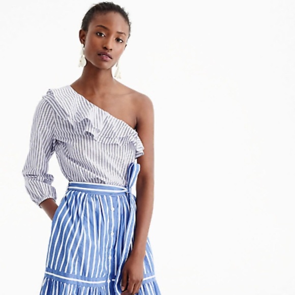 J.Crew- Stripped One Shoulder Ruffle Top - Picture 1 of 7